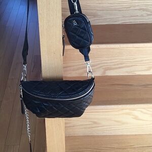 Steve Madden Black Quilted Crossbody Bag with key holder detail.